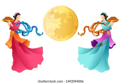 Mid Autumn Festival.Chinese fairy moon isolated on white background graphic vector