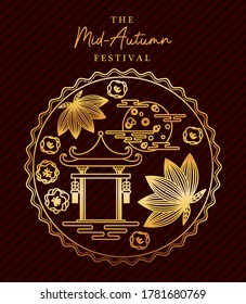 Mid autumn harvest moon festival with lantern inside fortune circle design, Oriental chinese and celebration theme Vector illustration