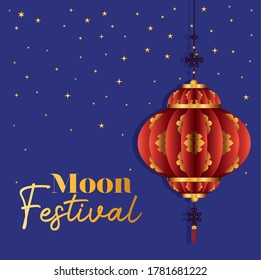 Mid autumn harvest moon festival with red lantern and stars design, Oriental chinese and celebration theme Vector illustration