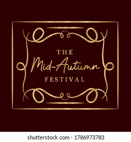 Mid autumn harvest moon festival inside ornament gold frame on dark red background design, Oriental chinese and celebration theme Vector illustration