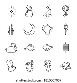 Mid autumn harvest moon festival line style icons collection design, Oriental chinese and celebration theme Vector illustration