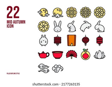 Mid Autumn Icon In Filled Outline Style 512 x 512 pixel.