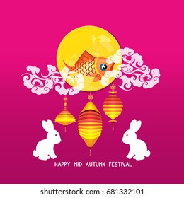 Mid Autumn Lantern Festival background with moon, rabbit