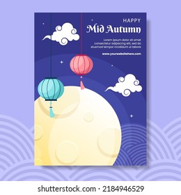 Mid Autumn Poster Template Flat Cartoon Background Vector Illustration