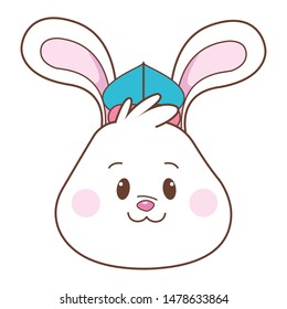 Mid autumn rabbit face with hat cartoon isolated ,vector illustration graphic design.
