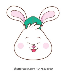 Mid autumn rabbit face with hat cartoon isolated ,vector illustration graphic design.