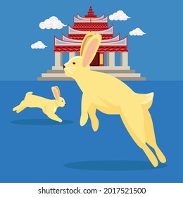 mid autumn rabbit and pagoda chinese