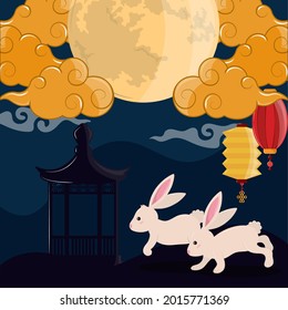 mid autumn rabbits moon night clouds