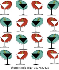 A mid century 1950s style martini glass pattern