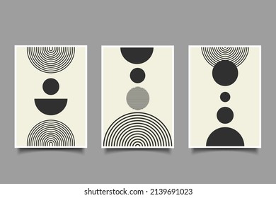 Mid century abstract aesthetic black and white minimalist posters set