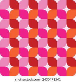 Mid Century Abstract Geometric Leaf shapes seamless pattern in orange, pink and red. For wallpaper, home décor and fabric 