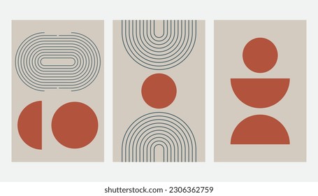 Mid century abstract geometric shape contemporary. Design for wallpaper, background, wall decor, cover, print, card, branding. Modern trendy boho minimalist art. Vector illustration.