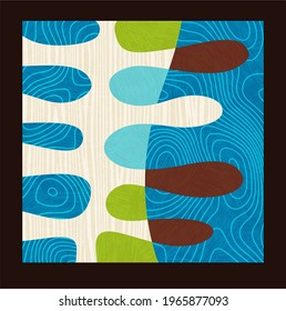 Mid Century Abstract Illustration. Organic wave shapes with patterns and textures. For print, posters, artwork and decor. Eps10 vector.