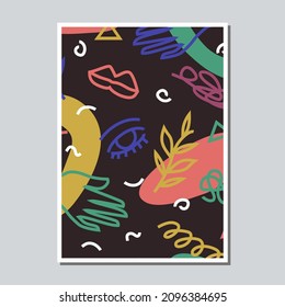 El garabato abstracto de mediados de siglo da forma a la composición vívida. Arreglo de collage contemporáneo.
