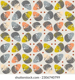 Mid century abstract shapes, elegant design with rounded shapes. Modern geometric print and abstract colorful background in 1960s style, seamless pattern