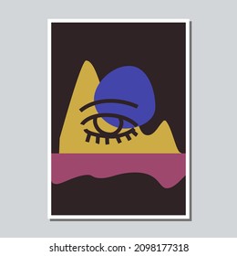 Mid century abstract shapes vivid composition. Funky contemporary collage arrangement.