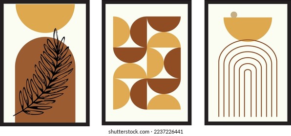 Colección vectorial de artes murales abstractas de mediados de siglo. Diseño de patrones lujosos modernos con artes de línea de hojas, dibujo manual Diseño de formas orgánicas para impresiones enmarcadas en pared, impresiones de lienzo, afiche, decs de casa