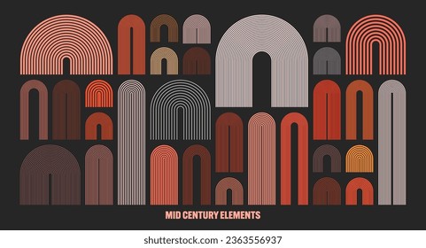 Bogenelemente aus dem Mittelalter, moderne geometrische Formen. Modernes Design, minimalistische Kunst, trendige Design-Elemente für Wanddekoration, Plakate, Bücher, Deckel und Flyer. Vektorgrafik