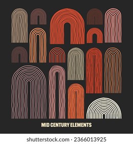Mid century arch elements, modern geometric shapes. Contemporary design, minimalist art. Hand drawn lines. Trendy design elements for wall decor, posters, books and covers. Vector illustration