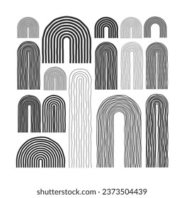 Mid century arch elements, modern geometric shapes. Contemporary design, minimalist art. Hand drawn lines. Trendy design elements for wall decor, posters, books and covers. Vector illustration