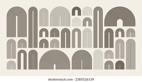 Mid century arch elements, modern geometric shapes. Contemporary design, minimalist art. Trendy design elements for wall decor, posters, books, covers and flyers. Vector illustration