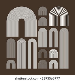 Mid century arch elements, modern geometric shapes. Contemporary design, minimalist art. Trendy design elements for wall decor, posters, books, covers and flyers. Vector illustration