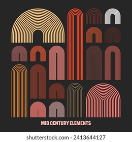 Mid century arch elements, modern geometric shapes. Contemporary design, minimalist art. Trendy design elements for wall decor, posters, books, covers and flyers. Vector illustration