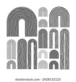 Mid century arch elements, modern geometric shapes. Contemporary design, minimalist art. Hand drawn lines. Trendy design elements for wall decor, posters, books and covers. Vector illustration