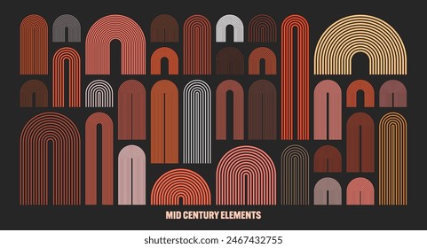 Mid century arch elements, modern geometric shapes. Contemporary design, minimalist art. Trendy design elements for wall decor, posters, books, covers and flyers. Vector illustration