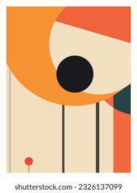 A mid century art print, abstract wall art using a tetradic color palette,  Adobe Illustrator, hand-drawn, digital painting, retro aesthetic, minimalism, postcard or brochure cover design