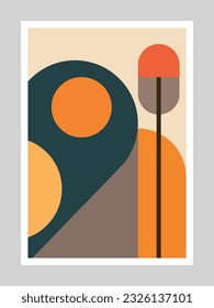 A mid century art print, abstract wall art using a tetradic color palette,  Adobe Illustrator, hand-drawn, digital painting, retro aesthetic, minimalism, postcard or brochure cover design