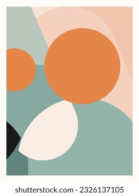 A mid century art print, abstract wall art using a tetradic color palette,  Adobe Illustrator, hand-drawn, digital painting, retro aesthetic, minimalism, postcard or brochure cover design