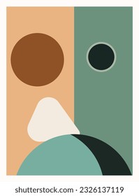 A mid century art print, abstract wall art using a tetradic color palette,  Adobe Illustrator, hand-drawn, digital painting, retro aesthetic, minimalism, postcard or brochure cover design
