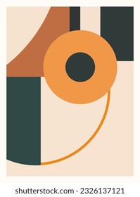 A mid century art print, abstract wall art using a tetradic color palette,  Adobe Illustrator, hand-drawn, digital painting, retro aesthetic, minimalism, postcard or brochure cover design