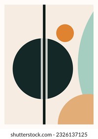 A mid century art print, abstract wall art using a tetradic color palette,  Adobe Illustrator, hand-drawn, digital painting, retro aesthetic, minimalism, postcard or brochure cover design