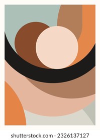A mid century art print, abstract wall art using a tetradic color palette,  Adobe Illustrator, hand-drawn, digital painting, retro aesthetic, minimalism, postcard or brochure cover design