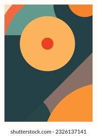 A mid century art print, abstract wall art using a tetradic color palette,  Adobe Illustrator, hand-drawn, digital painting, retro aesthetic, minimalism, postcard or brochure cover design