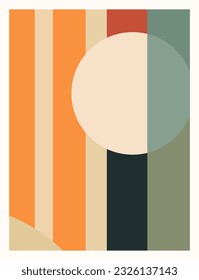 A mid century art print, abstract wall art using a tetradic color palette,  Adobe Illustrator, hand-drawn, digital painting, retro aesthetic, minimalism, postcard or brochure cover design