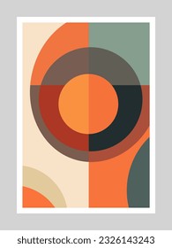 A mid century art print, abstract wall art using a tetradic color palette,  Adobe Illustrator, hand-drawn, digital painting, retro aesthetic, minimalism, postcard or brochure cover design
