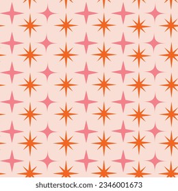 Mid century atomic starbursts seamless pattern in pink and orange on white background. for home décor, wallpaper and textile  svg