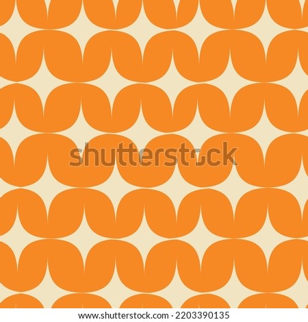Mid century atomic white starbursts seamless pattern on orange background. For home décor, wallpaper and textile.