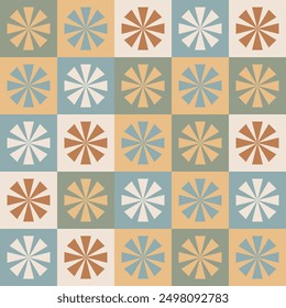 Mid century boho geometric seamless pattern design vector in calm colors