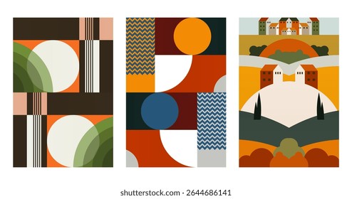 Mid century boho wall art decor poster. Bohemian bauhaus wall art decor