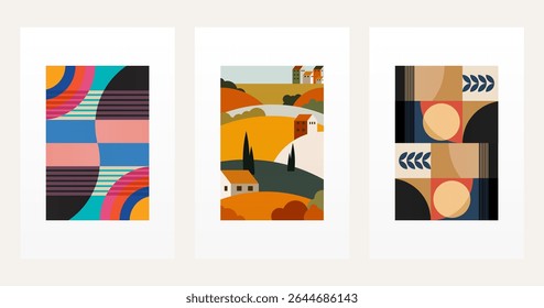 Mid century boho wall art decor poster. Bohemian bauhaus wall art decor