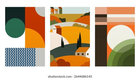 Mid century boho wall art decor poster. Bohemian bauhaus wall art decor