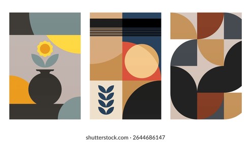 Mid century boho wall art decor poster. Bohemian bauhaus wall art decor