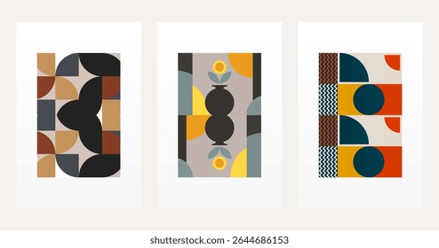 Mid century boho wall art decor poster. Bohemian bauhaus wall art decor