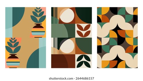 Mid century boho wall art decor poster. Bohemian bauhaus wall art decor