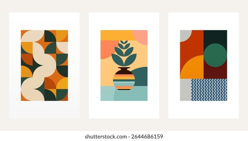 Mid century boho wall art decor poster. Bohemian bauhaus wall art decor