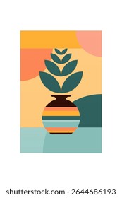 Mid century boho wall art decor poster. Bohemian bauhaus wall art decor